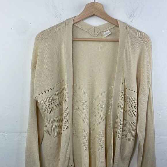 Wild Pearl Open Cardigan with fringe boho cotton crochet design Large cream - Picture 4 of 14